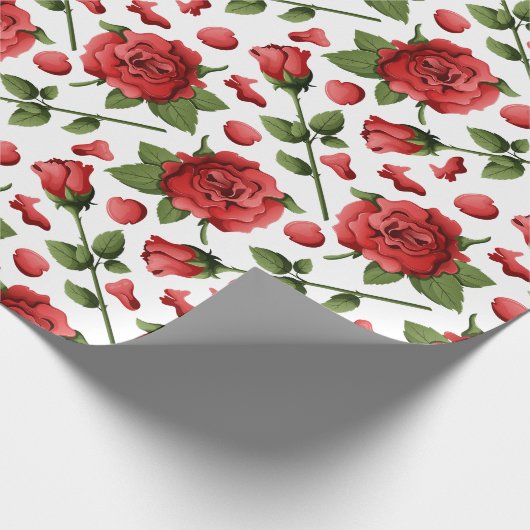 Victorian Red Roses Foliage Botanical Pattern ラッピングペーパー (角)