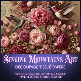 Victorian Romance Hummingbird Floral Decoupage  薄葉紙