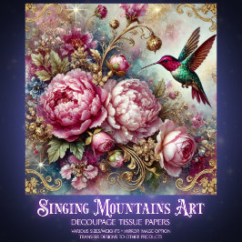 Victorian Romance Pink Rose Hummingbird Decoupage  薄葉紙