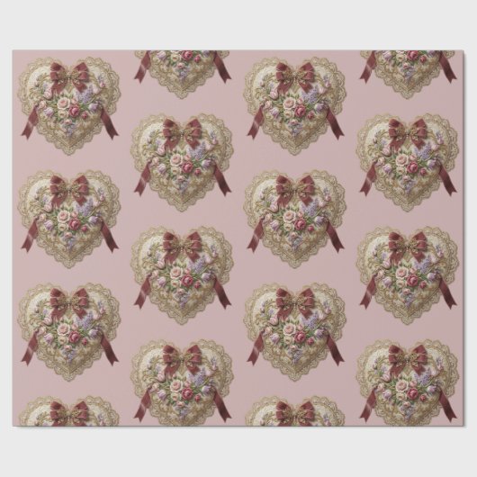 Victorian Rose Lace Heart Wrapping Paper ラッピングペーパー (シーム)
