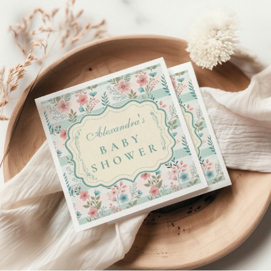 Victorian Rose Lattice Baby Shower スタンダードカクテルナプキン