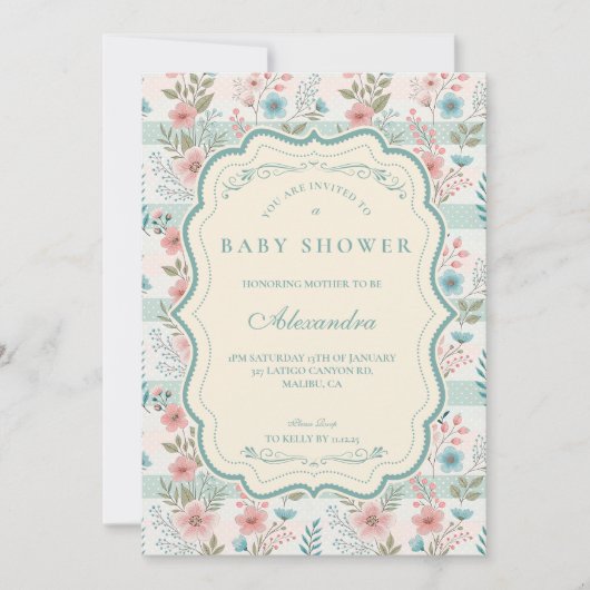 Victorian Rose Lattice Baby Shower 招待状 (正面)