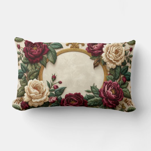 Victorian Roses Gold Oval Frame Pillow - Elegant B ランバークッション (正面)