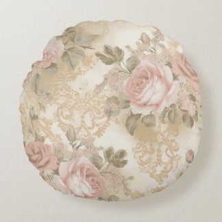 Victorian Roses Print Throw Pillow ラウンドクッション
