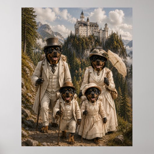 Victorian Rottweiler Family Hiking to Neuschwanste ポスター (正面)
