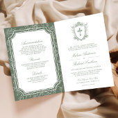 Victorian Sage Green Catholic QR Code Wedding 招待状