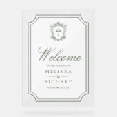 Victorian Sage Green Catholic Wedding Welcome アクリルサイン (正面)