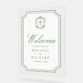 Victorian Sage Green Catholic Wedding Welcome アクリルサイン (傾斜)
