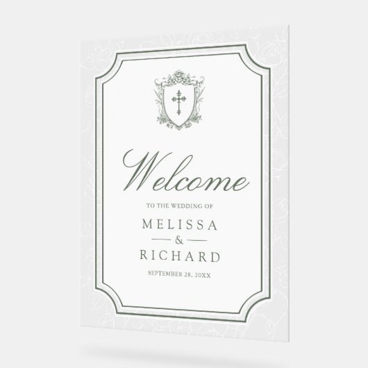 Victorian Sage Green Catholic Wedding Welcome アクリルサイン (傾斜)