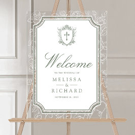Victorian Sage Green Catholic Wedding Welcome アクリルサイン