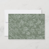 Victorian Sage Green Floral Line Art Wedding 出欠カード (裏面)