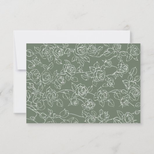 Victorian Sage Green Floral Line Art Wedding 出欠カード (裏面)