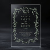 Victorian Sage Green Wedding Monogram アクリル招待状