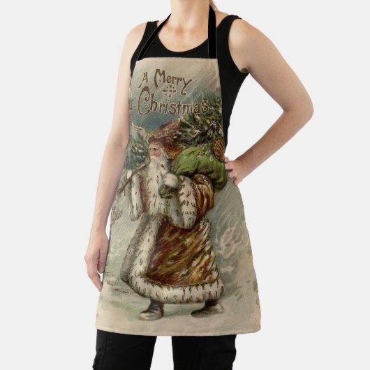 Victorian Santa Claus With Christmas Tree エプロン (インサイチュ)