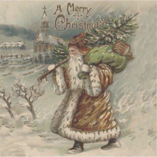 Victorian Santa Claus With Christmas Tree シール (正面)