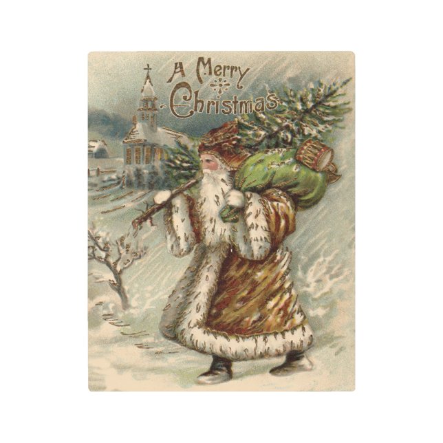 Victorian Santa Claus With Christmas Tree メタルプリント (正面)