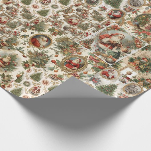 Victorian Santa Collage | Retro Merry Christmas ラッピングペーパー (角)