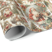 Victorian Santa Collage | Retro Merry Christmas ラッピングペーパー (ロールコーナー)
