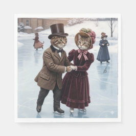 Victorian Skating Cats Napkins スタンダードランチョンナプキン