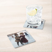 Victorian Skating Cats Paper Coaster スクエアペーパーコースター (インサイチュ)