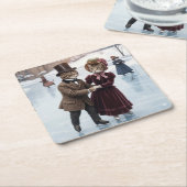 Victorian Skating Cats Paper Coaster スクエアペーパーコースター (アングル)