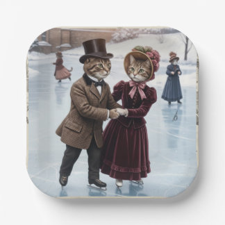 Victorian Skating Cats Paper Plates ペーパープレート