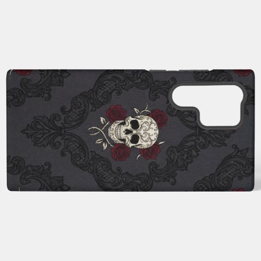 Victorian Skull & Roses Damask Phone Case Samsung Galaxyケース (裏面横)