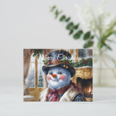 Victorian Snowman Christmas Design シーズンポストカード (スタンド正面)
