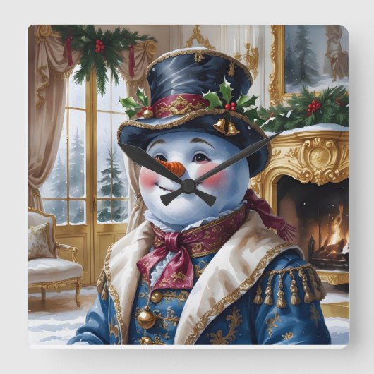 Victorian Snowman Christmas Design スクエア壁時計 (正面)