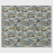 Victorian Snowy Village Christmas Illustration ラッピングペーパー (フラット)