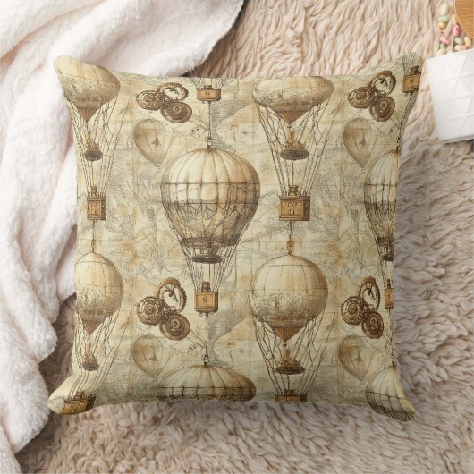 Victorian Steampunk Hot Air Balloons クッション (ブランケット)