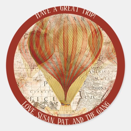 Victorian Steampunk Hot Air Balloons Map ラウンドシール (正面)