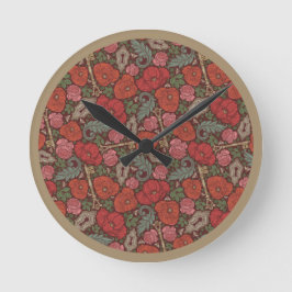 Victorian Steampunk Old Lock Key Red Poppies ラウンド壁時計