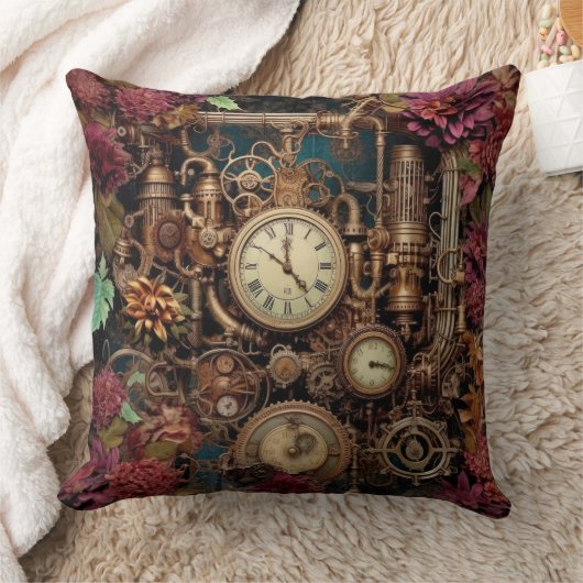 Victorian Steampunk with Flowers クッション (ブランケット)