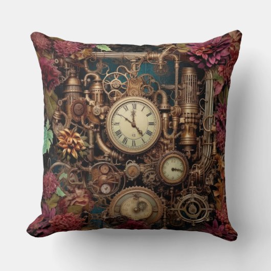 Victorian Steampunk with Flowers クッション (正面)