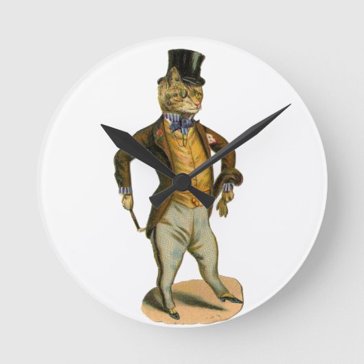 Victorian style cat with top hat ラウンド壁時計 (正面)