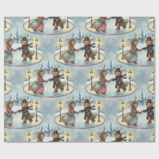 Victorian Teddy Bear Ice Skating Wrapping Paper ラッピングペーパー