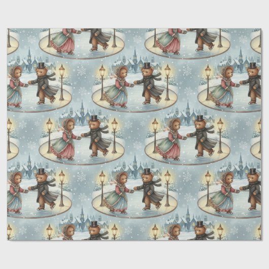 Victorian Teddy Bear Ice Skating Wrapping Paper ラッピングペーパー (フラット)