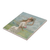 Victorian Tennis Lady with Flowered Hat Antique  タイル (側面)