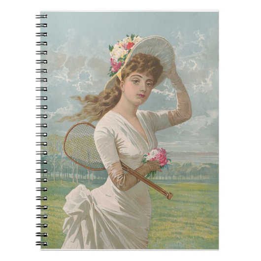 Victorian Tennis Lady with Flowered Hat Antique  ノートブック (正面)