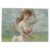 Victorian Tennis Lady with Flowered Hat Antique  ラージペーパーバッグ (裏面)
