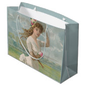 Victorian Tennis Lady with Flowered Hat Antique  ラージペーパーバッグ (裏面アングル)
