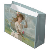 Victorian Tennis Lady with Flowered Hat Antique  ラージペーパーバッグ (正面アングル)