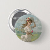 Victorian Tennis Lady with Flowered Hat Antique  缶バッジ (正面&裏面)