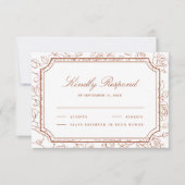 Victorian Terracotta Floral Line Art Wedding 出欠カード (正面)