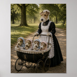 Victorian Terrier Nanny with Puppies ポスター