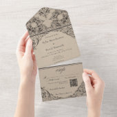 Victorian Til Death Black Tan Wedding QR Code オールインワン招待状 (貼ってはがせる)