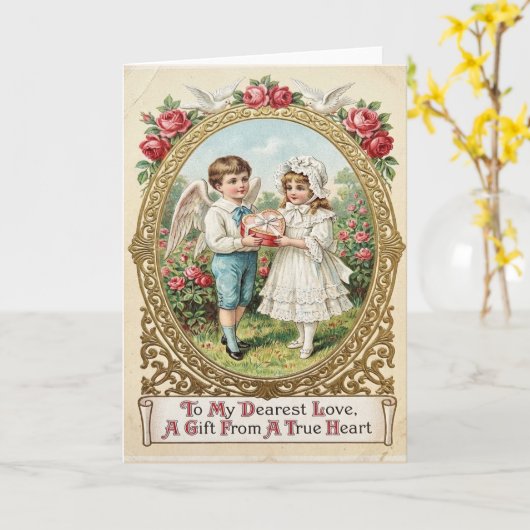 Victorian Valentine Angel Card カード (黄色い花)