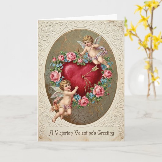 Victorian Valentines Cupid Card カード (黄色い花)