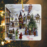 Victorian Village Vintage Christmas セラミックオーナメント<br><div class="desc">Christmas holiday ornament featuring a watercolor illustration of a Victorian Christmas village with Christmas carolers gathered around a village Christmas tree and the wording "Merry Christmas" below. A custom-made Christmas ornament can be the perfect heirloom to use year after year, generation after generation. These ornaments also make the perfect holiday...</div>
